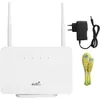 A white 4G/5G WiFi router with two antennas, along with its power adapter and two yellow Ethernet cables, is displayed against a white background. Náhled obrázku produktu