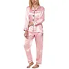 Satin Schlafanzug Damen, zweiteiliges Pyjama Damen Lange Produktbild-Vorschau 1