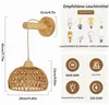 Mckalen Rieten wandlamp, hout, E27, vintage houten wandlamp Productafbeelding-voorbeeld 4