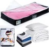 A collage of images showing a Vilde storage bag filled with pink bedding, a stack of folded t-shirts, and a folded duvet with a pillow. Anteprima dell’immagine prodotto