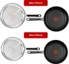 Two pairs of frying pans, one larger and one smaller, shown from the bottom and top views. Produktbild-Vorschau