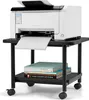 A white printer sits on a black two-tier rolling stand. Books are stacked on the bottom tier. Produktbild-Vorschau