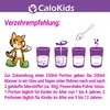 An instructional graphic showing how to prepare a drink, with a cartoon cat mascot. Produktbild-Vorschau