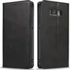 A black leather flip case for a Samsung Galaxy S8 phone is shown from two angles. Produktbild-Vorschau