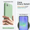 A hand holding a green phone case, with close-ups of the case's features and a phone charging wirelessly. Produktbild-Vorschau