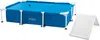 A blue rectangular swimming pool with white frame and legs, next to a white ramp. Produktbild-Vorschau