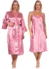 Damen 2 Teiler Kimono Negligé Nachtmantel Satinrobe mit Produktbild-Vorschau 1
