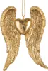 A gold-colored Christmas ornament shaped like angel wings with a heart in the center, hanging from a chain. Produktbild-Vorschau