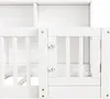 A close-up view of a white wooden crib or bed frame, showing the slatted sides and hinges. Produktbild-Vorschau