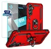 A red phone case and screen protector are displayed. Produktbild-Vorschau