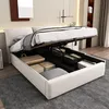 A bed with its storage compartment open, showing stored items. Produktbild-Vorschau