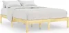 A wooden bed frame with white bedding and pillows, shown against a white background. Produktbild-Vorschau