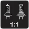 Two types of car headlight bulbs are shown side-by-side with the text "1:1" below them. Produktbild-Vorschau