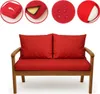 A red cushion set for a garden sofa, with close-up views of its features. Anteprima dell’immagine prodotto