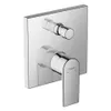 A chrome shower faucet control panel with two knobs and a lever. Produktbild-Vorschau