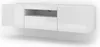 A white, glossy, wall-mounted TV cabinet with a central open shelf and a drawer below. Náhled obrázku produktu