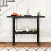 A console table with marble-look top and black metal frame, decorated with various items. Produktbild-Vorschau