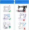 A collage showing sewing machines, with some marked with green checkmarks and others with red X's, indicating compatibility or incompatibility. Produktbild-Vorschau
