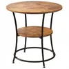 A round, two-tiered side table with a wood-grain top and black metal legs, presented against a white background. Náhľad obrázku produktu