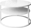 A white, round coffee table with two shelves and a metal frame, shown against a white background. Produktbild-Vorschau