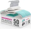 A stack of white and teal plastic hangers with silver hooks, presented on top of their packaging. Produktbild-Vorschau