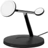 A black Belkin Boost Charge Pro 3-in-1 Qi2 15W wireless charging stand is shown against a white background. Produktbild-Vorschau