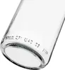 A close-up view of the bottom of a clear glass bottle, showing embossed text and the ribbed edge of the base. Produktbild-Vorschau