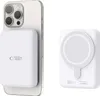 A white magnetic power bank is shown attached to the back of a silver smartphone, with a second power bank shown separately. Náhľad obrázku produktu
