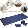 A collage showing a foldable mattress in various settings and folded states. Produktbild-Vorschau