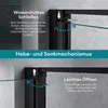 Close-up of a shower door mechanism demonstrating its lifting and lowering function for sealing. Produktbild-Vorschau