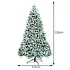A flocked artificial Christmas tree with a stand, shown against a white background with size indicators. Anteprima dell’immagine prodotto