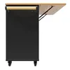 A side view of a black kitchen cart with a wooden countertop and a drop-leaf extension. Podgląd zdjęcia produktu