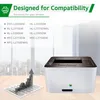 A printer is shown with a list of compatible models and a graphic representing performance growth. Produktbild-Vorschau