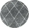 Runder Hochflor Teppich Skandinavische Rauten Design Shaggy Produktbild-Vorschau 1