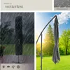Collage showing a closed umbrella cover in the rain and an open umbrella in a sunny garden. Produktbild-Vorschau