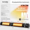 A marketing image showing an infrared heater with its specifications and features. Náhled obrázku produktu