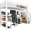 A white loft bed with a desk and storage underneath, set up in a studio-like environment. Produktbild-Vorschau