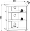 A technical drawing of a hifi rack with dimensions and weight limits indicated. Voir les images du produit