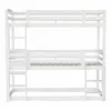 A white wooden triple bunk bed with two ladders is shown against a white background. Náhled obrázku produktu