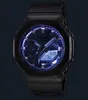 Close-up of a black G-Shock watch with a blue illuminated dial. Produktbild-Vorschau