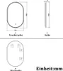 Technical drawings and dimensions of an oval mirror with LED lighting. Produktbild-Vorschau
