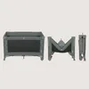 A travel crib is shown in three states: fully assembled, partially folded, and fully folded. Voir les images du produit