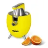 A yellow UNOLD citrus juicer is shown from a slightly diagonal front view, with a cut orange and a slice of orange in front of it. Podgląd zdjęcia produktu