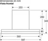 A technical drawing showing the dimensions of a kitchen hood. Produktbild-Vorschau