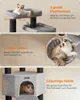 A collage of images showcasing different features of a cat tree, including platforms, lounging areas, and a hideaway. Produktbild-Vorschau