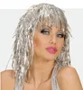 A woman wearing a silver tinsel wig and makeup. Produktbild-Vorschau