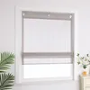 A window with a gray roman shade, a plant on the left, and a dresser on the right. Produktbild-Vorschau