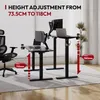 Two black standing desks with monitors and laptops, set up in a modern office or home office environment with blinds in the background. Voir les images du produit