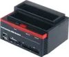A black and red multi-function HDD docking station with multiple card slots and USB ports. Náhled obrázku produktu
