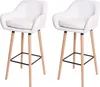 Two white bar stools with wooden legs are shown against a white background. Náhled obrázku produktu